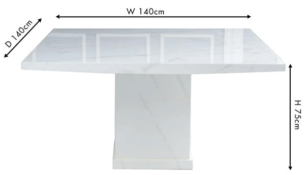 Olympia 140cm Square White Marble Dining Table - 6 Seater