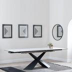 Odesa White Ceramic Extending Dining Table with Black Cross Base - 140cm - 200cm