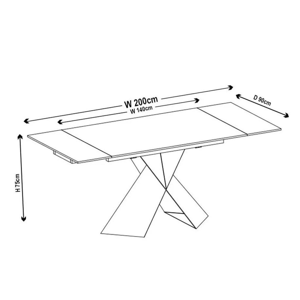 Odesa White Ceramic Extending Dining Table with Black Cross Base - 140cm - 200cm