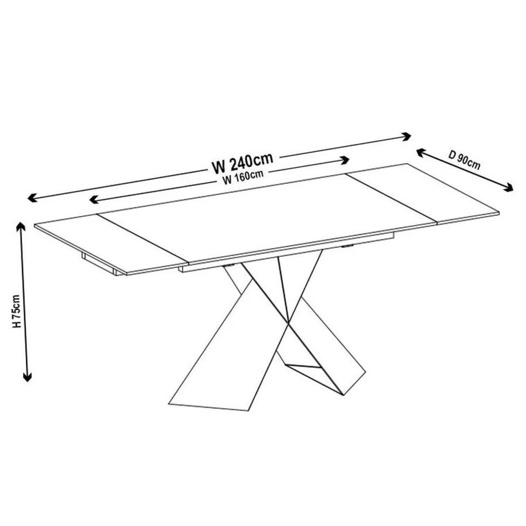 Odesa White Ceramic Extending Dining Table with Black Cross Base - 140cm - 200cm