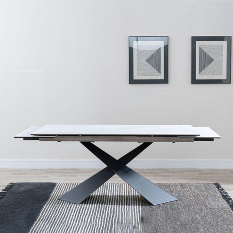 Odesa White Ceramic Extending Dining Table with Black Cross Base - 140cm - 200cm