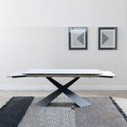 Odesa White Ceramic Extending Dining Table with Black Cross Base - 140cm - 200cm