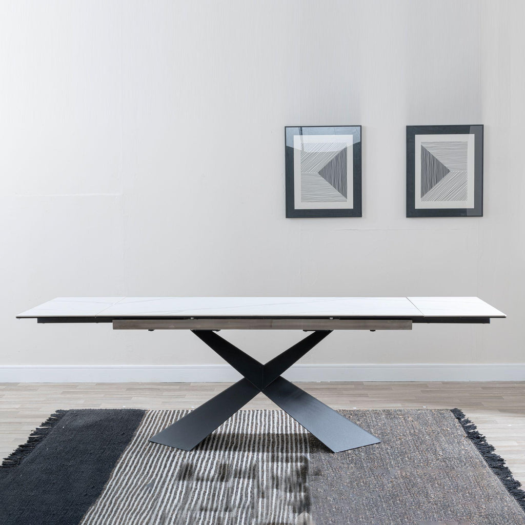 Odesa White Ceramic Extending Dining Table with Black Cross Base - 140cm - 200cm