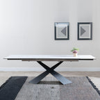 Odesa White Ceramic Extending Dining Table with Black Cross Base - 140cm - 200cm