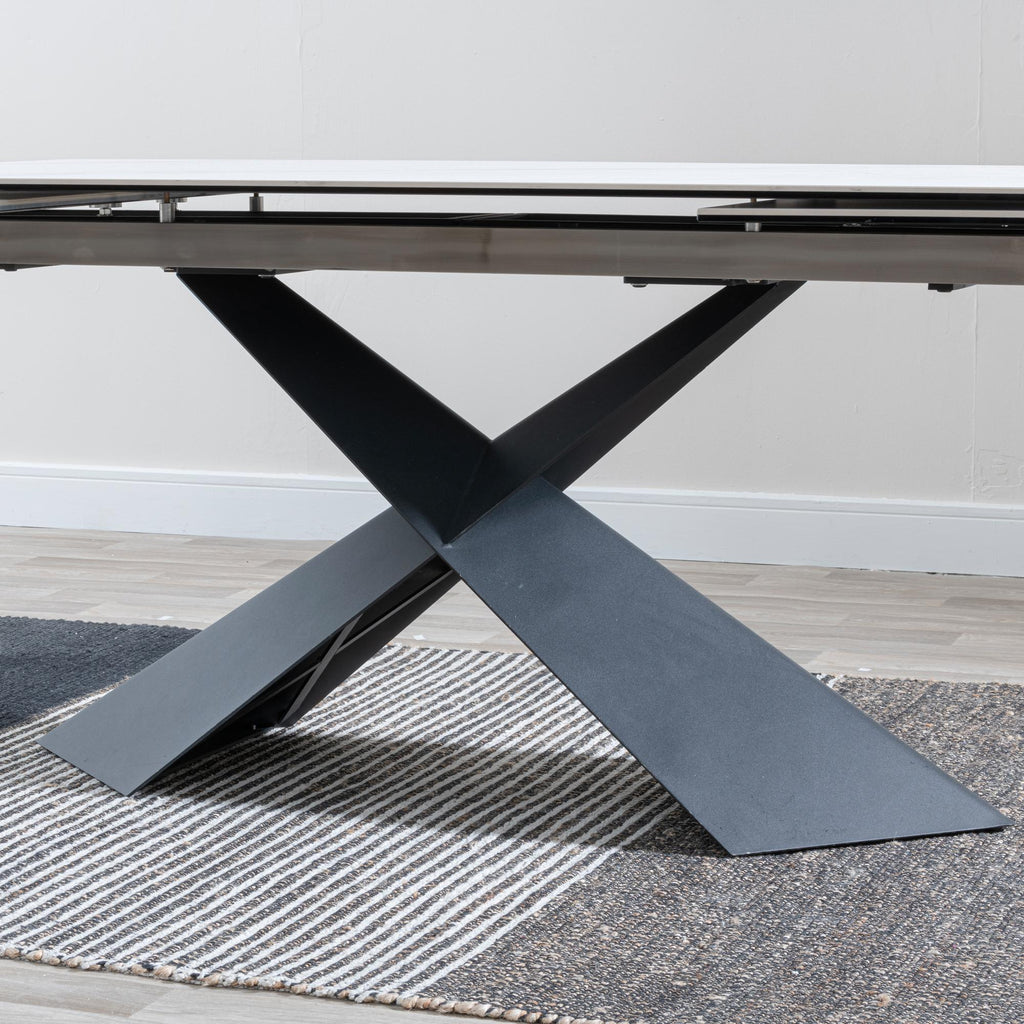 Odesa White Ceramic Extending Dining Table with Black Cross Base - 140cm - 200cm