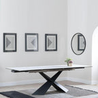 Odesa White Ceramic Extending Dining Table with Black Cross Base - 140cm - 200cm