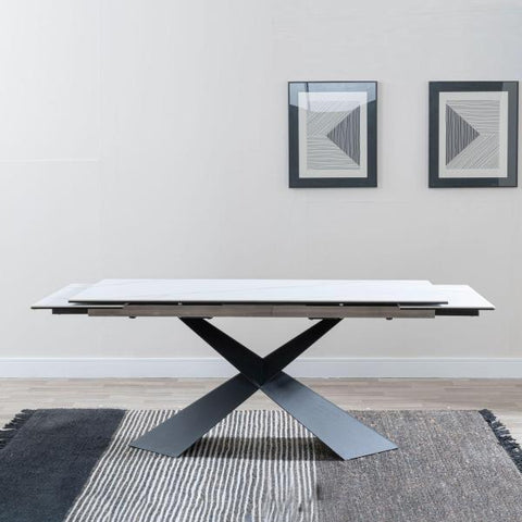 Odesa White Ceramic Extending Dining Table with Black Cross Base - 140cm - 200cm
