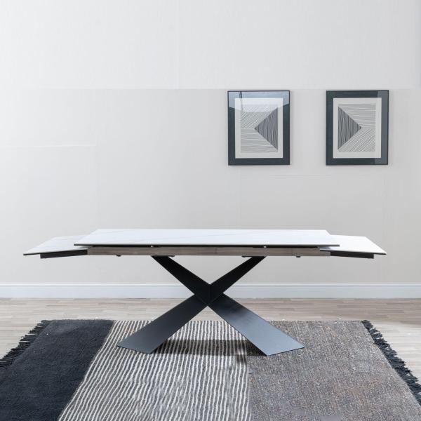 Odesa White Ceramic Extending Dining Table with Black Cross Base - 140cm - 200cm