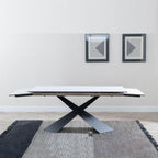 Odesa White Ceramic Extending Dining Table with Black Cross Base - 140cm - 200cm