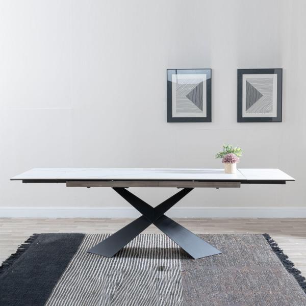 Odesa White Ceramic Extending Dining Table with Black Cross Base - 140cm - 200cm