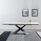 Odesa White Ceramic Extending Dining Table with Black Cross Base - 140cm - 200cm