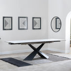 Odesa White Ceramic Extending Dining Table with Black Cross Base - 140cm - 200cm