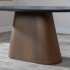 Perlo 180cm Dark Grey Ceramic Oval Dining Table With Bronze Pedestal Base