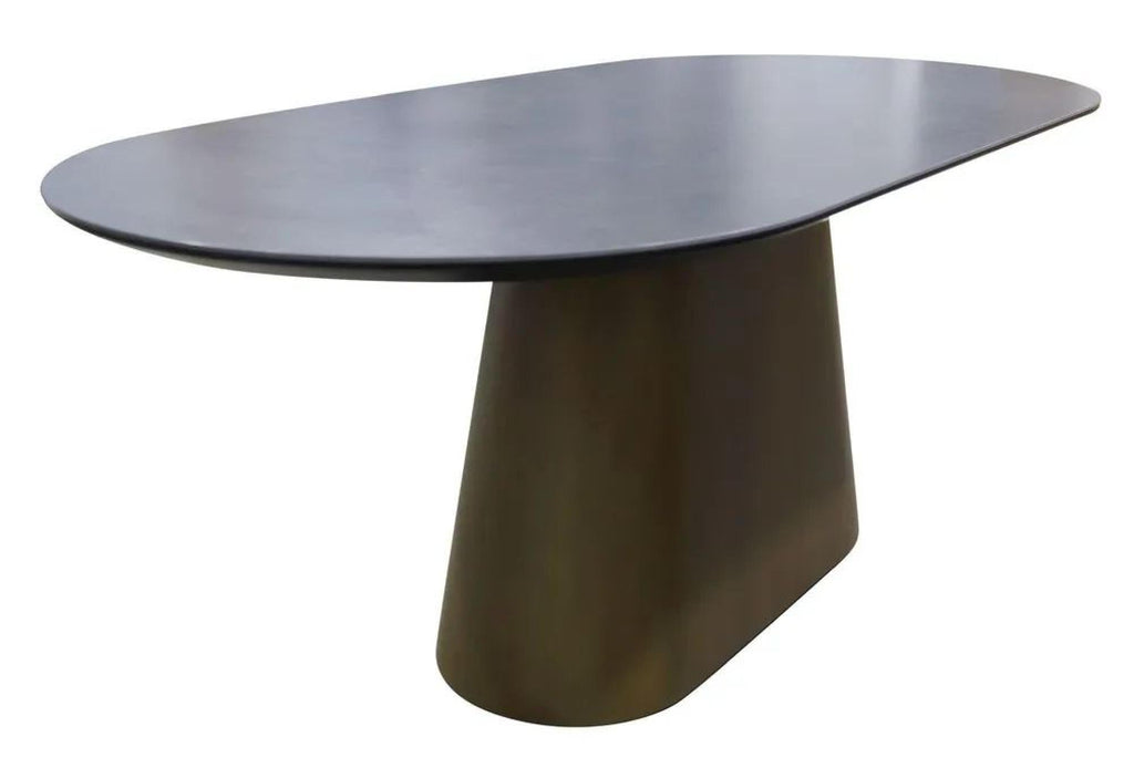 Perlo 180cm Dark Grey Ceramic Oval Dining Table With Bronze Pedestal Base