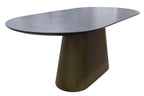 Perlo 180cm Dark Grey Ceramic Oval Dining Table With Bronze Pedestal Base