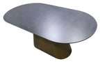 Perlo 180cm Dark Grey Ceramic Oval Dining Table With Bronze Pedestal Base