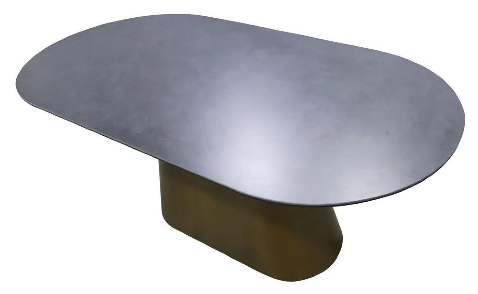 Perlo 180cm Dark Grey Ceramic Oval Dining Table With Bronze Pedestal Base