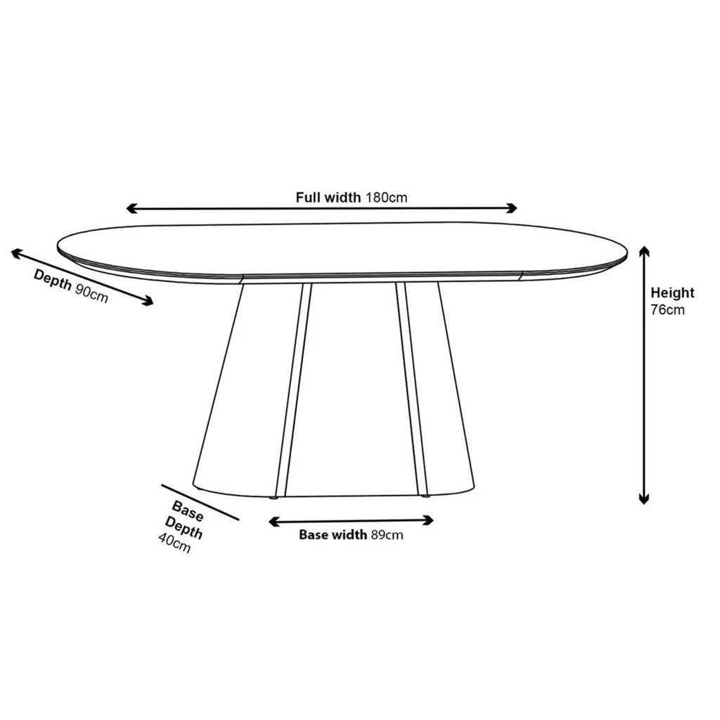 Perlo 180cm Dark Grey Ceramic Oval Dining Table With Bronze Pedestal Base