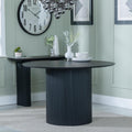 Renzo Black Round Dining Table with Fluted Ribbed Drum Base - 120cm