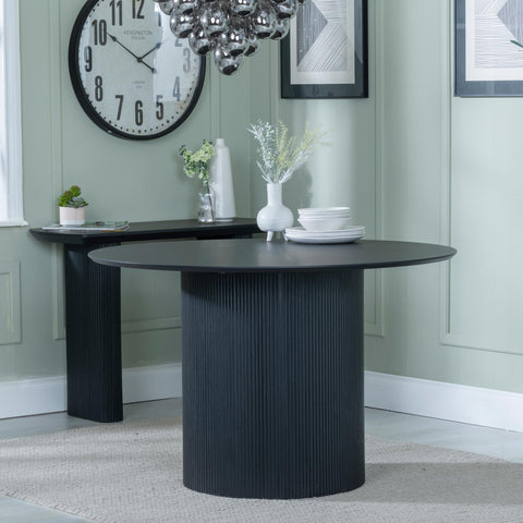 Renzo Black Round Dining Table with Fluted Ribbed Drum Base - 120cm