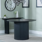 Renzo Black Round Dining Table with Fluted Ribbed Drum Base - 120cm