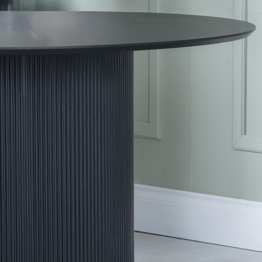 Renzo Black Round Dining Table with Fluted Ribbed Drum Base - 120cm