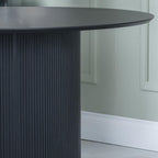 Renzo Black Round Dining Table with Fluted Ribbed Drum Base - 120cm
