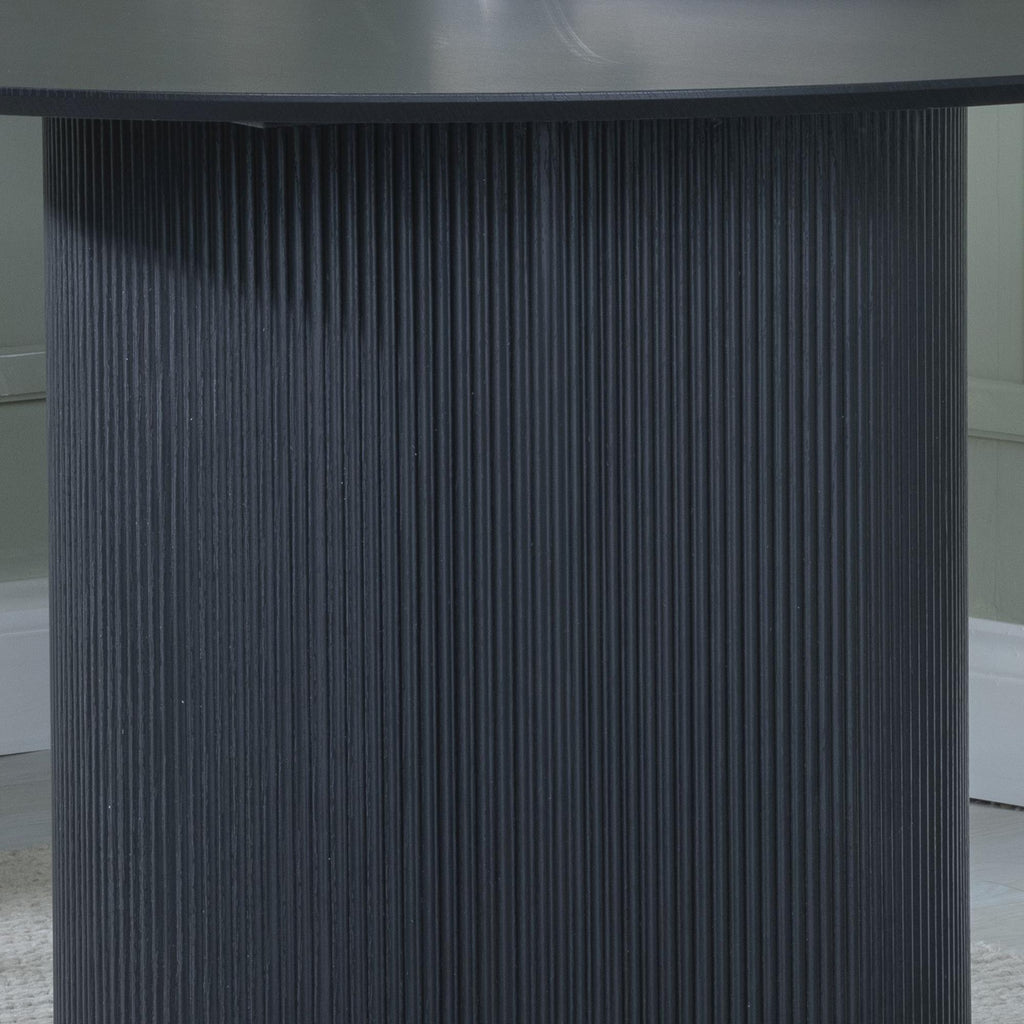 Renzo Black Round Dining Table with Fluted Ribbed Drum Base - 120cm