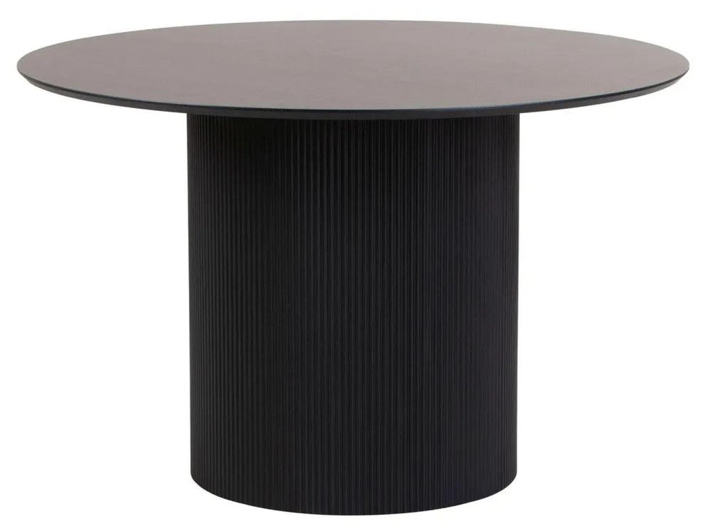 Renzo Black Round Dining Table with Fluted Ribbed Drum Base - 120cm