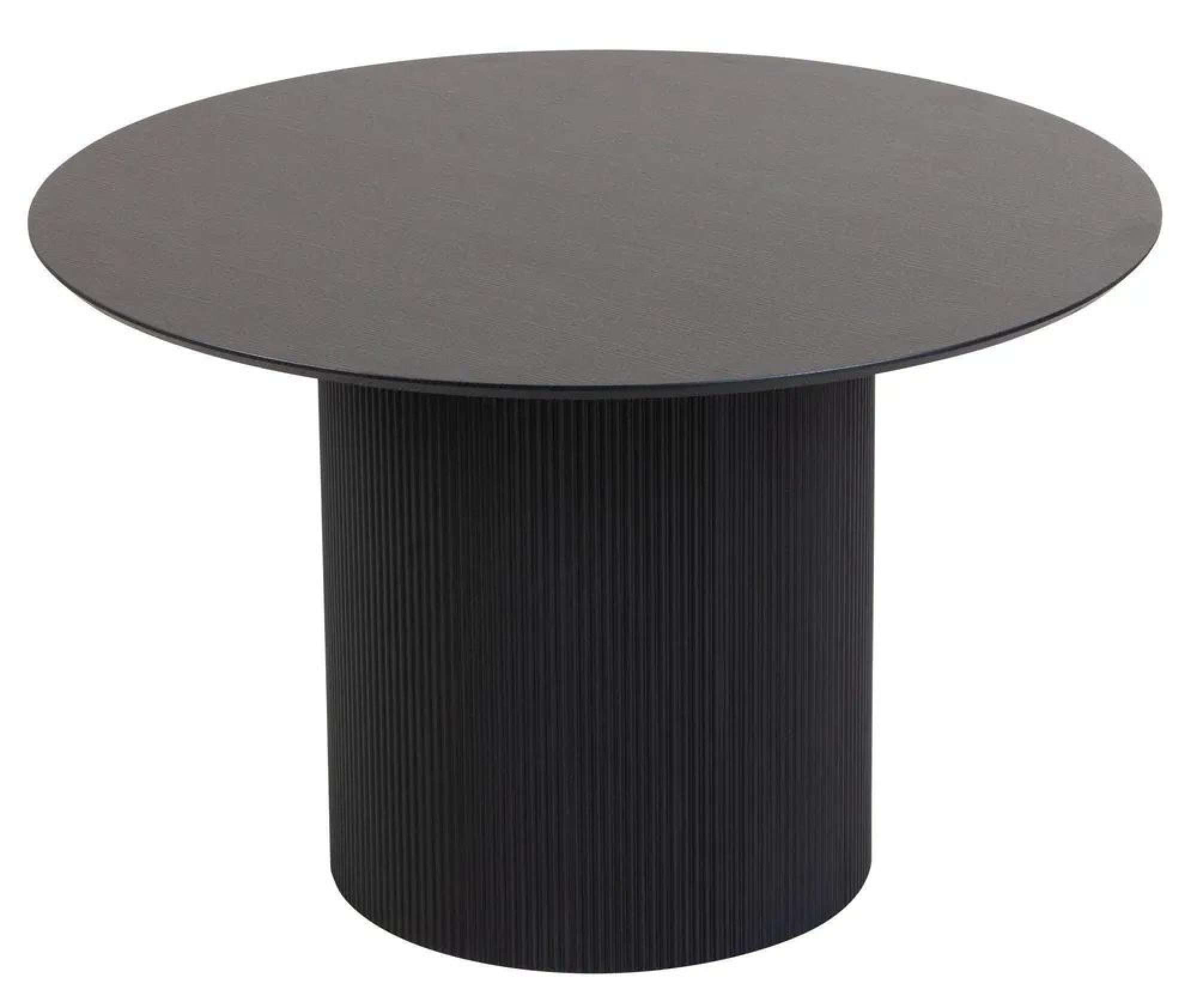 Renzo Black Round Dining Table with Fluted Ribbed Drum Base - 120cm