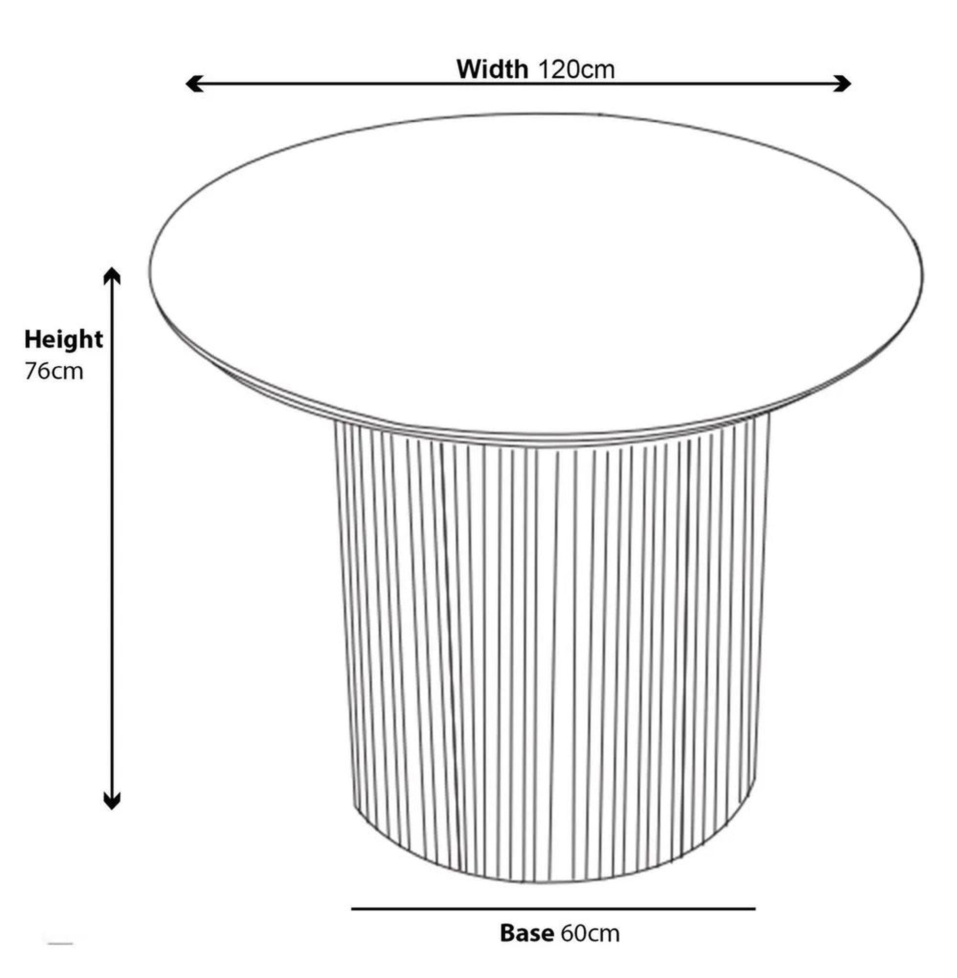 Renzo Black Round Dining Table with Fluted Ribbed Drum Base - 120cm