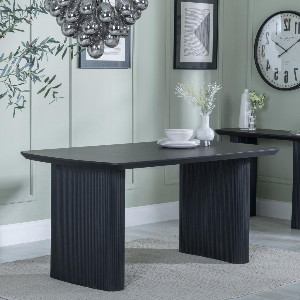 Renzo Black Oval Dining Table with Fluted Ribbed Double Pedestal Base - 160cm
