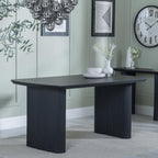 Renzo Black Oval Dining Table with Fluted Ribbed Double Pedestal Base - 160cm