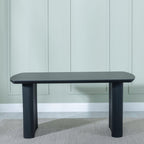 Renzo Black Oval Dining Table with Fluted Ribbed Double Pedestal Base - 160cm