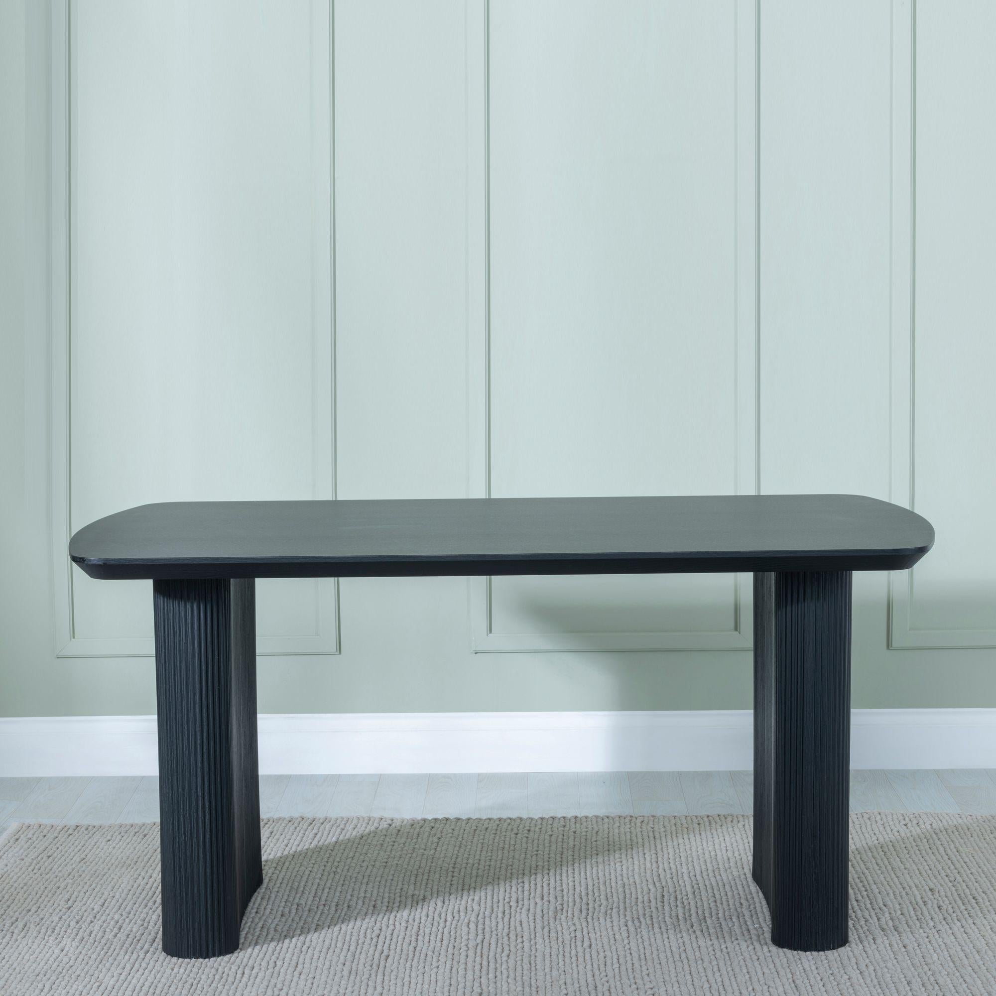 Renzo Black Oval Dining Table with Fluted Ribbed Double Pedestal Base - 160cm