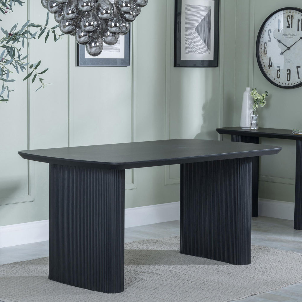 Renzo Black Oval Dining Table with Fluted Ribbed Double Pedestal Base - 160cm