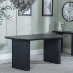 Renzo Black Oval Dining Table with Fluted Ribbed Double Pedestal Base - 160cm