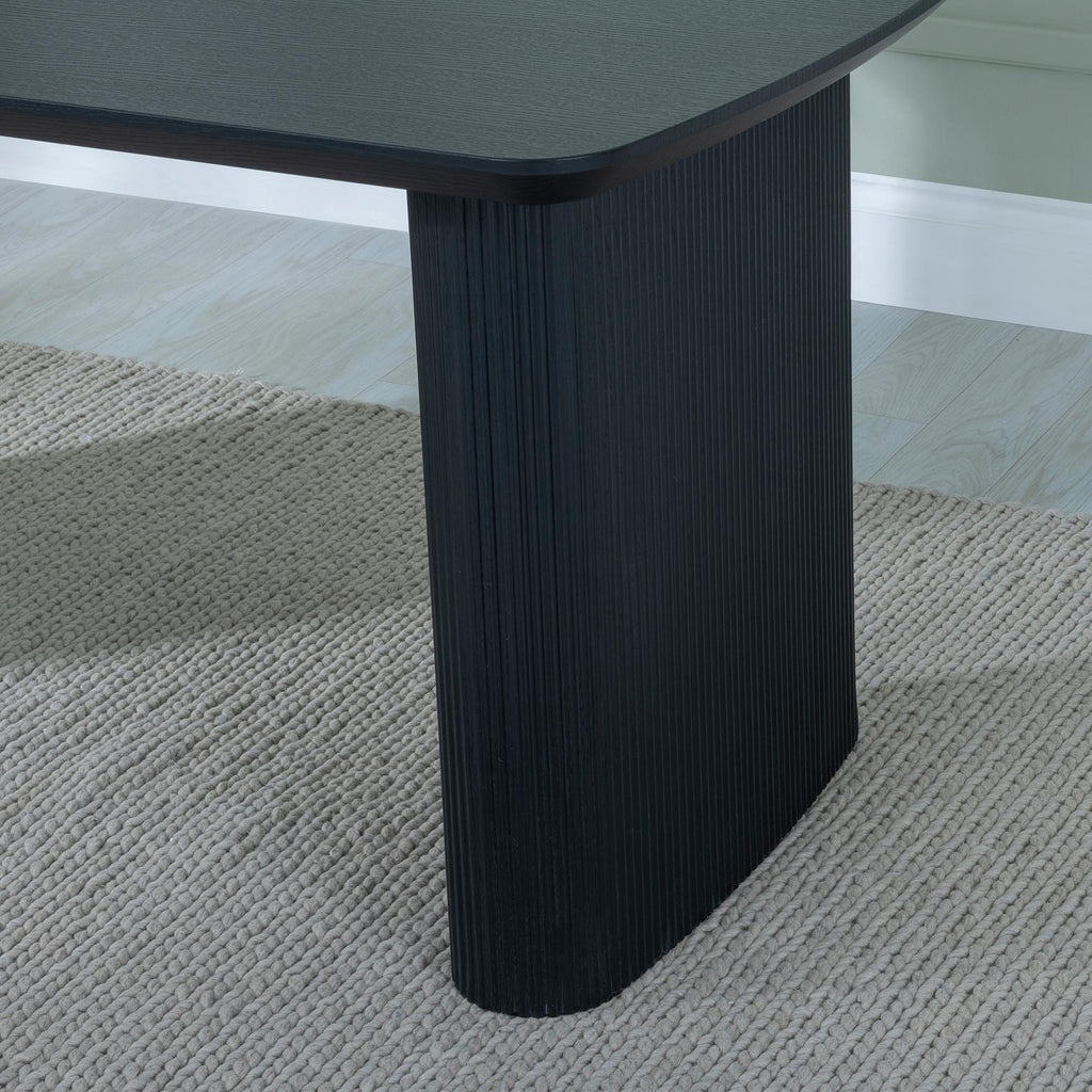 Renzo Black Oval Dining Table with Fluted Ribbed Double Pedestal Base - 160cm