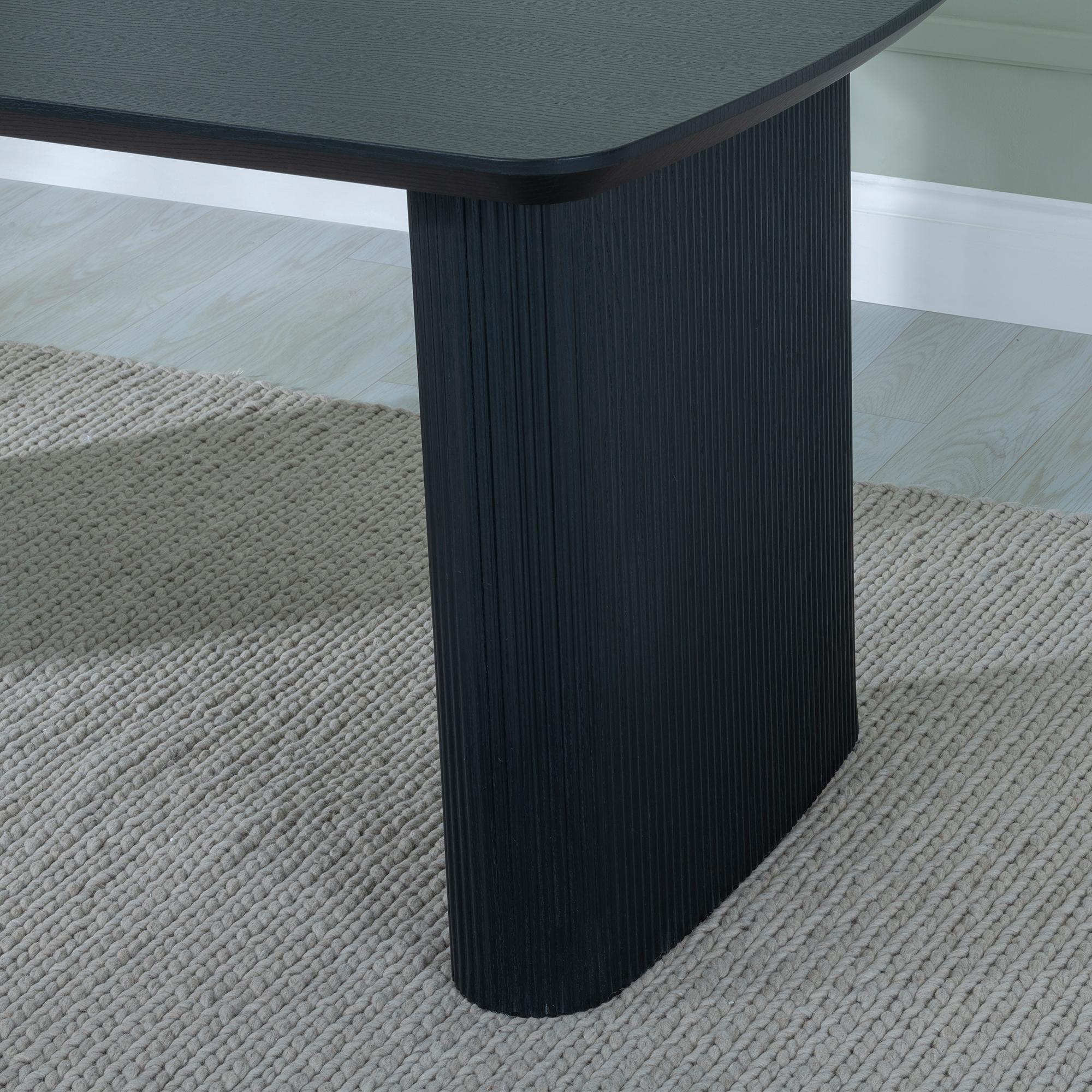 Renzo Black Oval Dining Table with Fluted Ribbed Double Pedestal Base - 160cm
