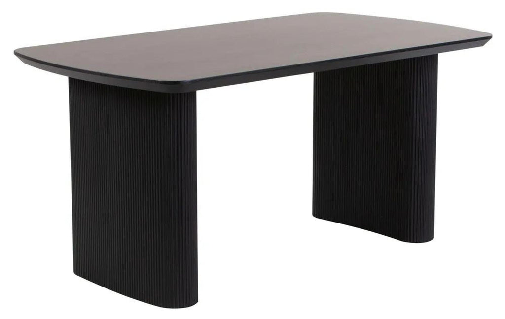 Renzo Black Oval Dining Table with Fluted Ribbed Double Pedestal Base - 160cm