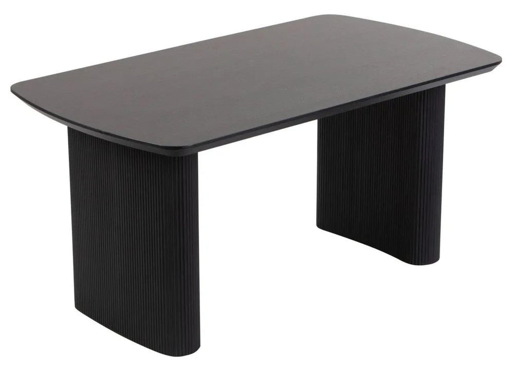 Renzo Black Oval Dining Table with Fluted Ribbed Double Pedestal Base - 160cm