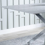 Sutton 150cm Grey and Chrome Dining Table - Glass Top with Concrete Effect