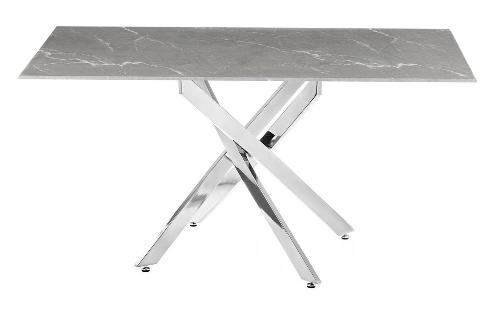 Sutton 150cm Grey and Chrome Dining Table - Glass Top with Concrete Effect