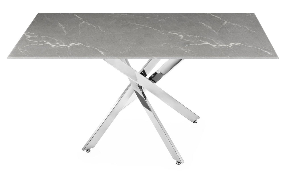 Sutton 150cm Grey and Chrome Dining Table - Glass Top with Concrete Effect