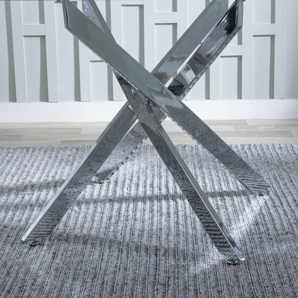 Sutton 110cm Clear Glass and Chrome Round Dining Table - Tempered Top