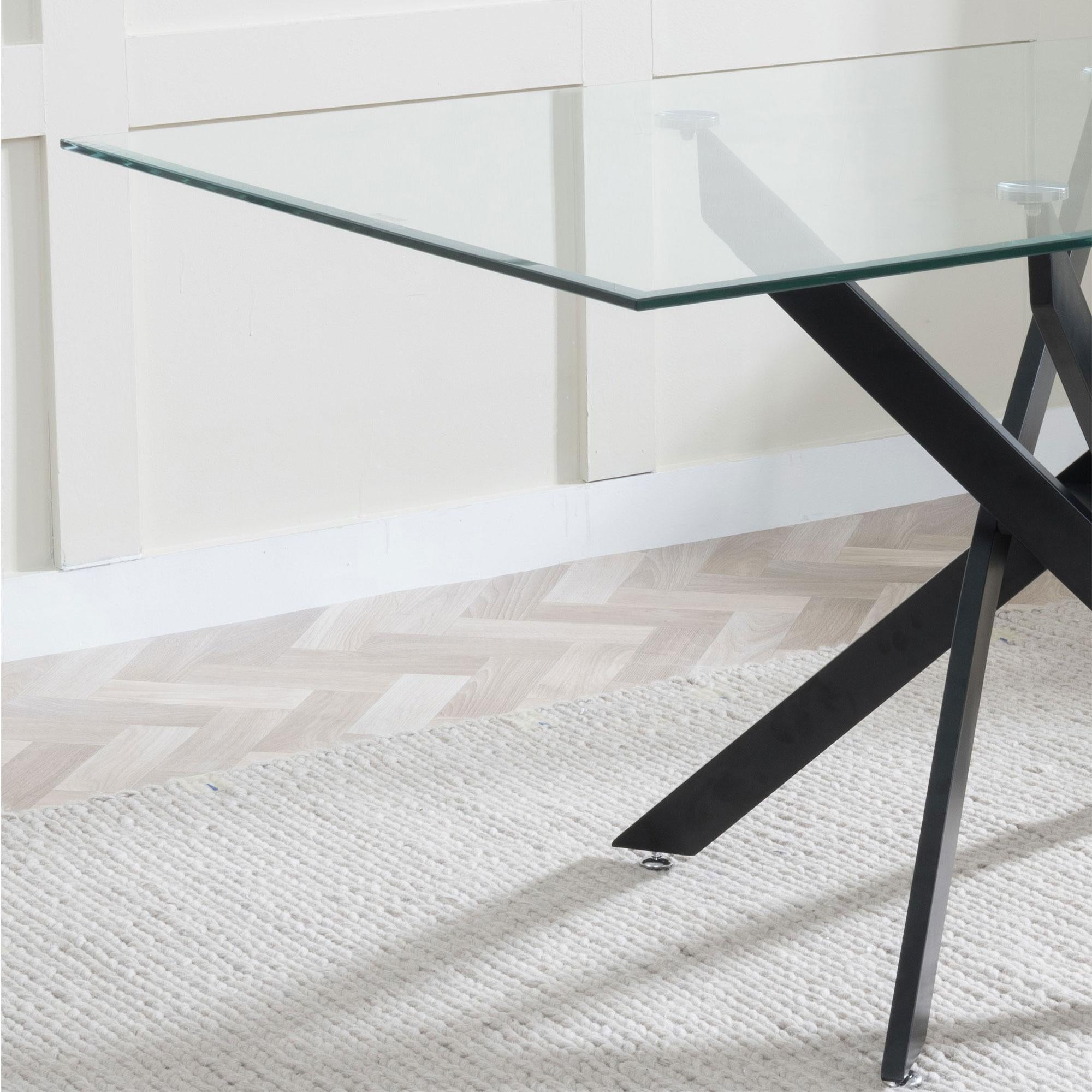 Sutton 150cm Clear Glass and Black Dining Table - Tempered Top
