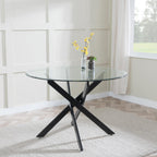 Sutton 110cm Clear Glass and Black Round Dining Table - Tempered Top