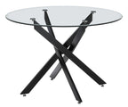 Sutton 110cm Clear Glass and Black Round Dining Table - Tempered Top