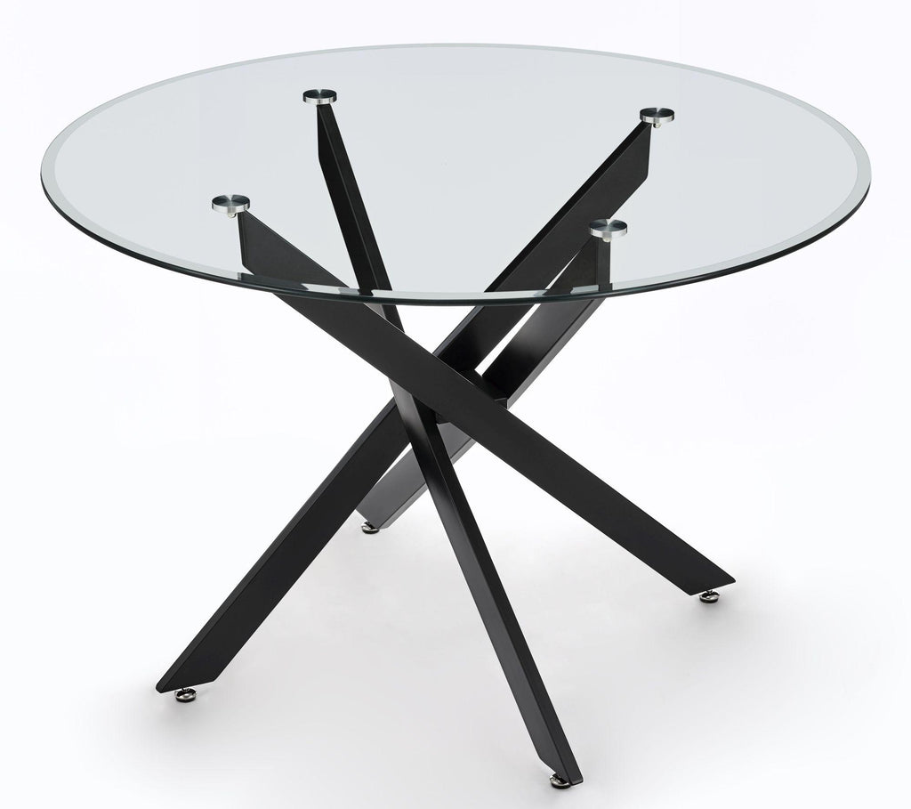Sutton 110cm Clear Glass and Black Round Dining Table - Tempered Top