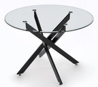 Sutton 110cm Clear Glass and Black Round Dining Table - Tempered Top